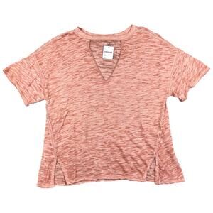 NWT We The Free Free People Pink Slub Knit V Neck Tee Boho Short Sleeve Top - XS